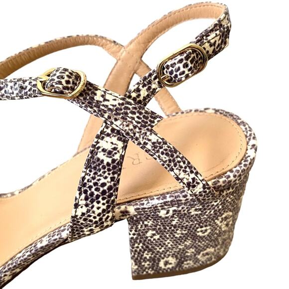 J. Crew Lizard Snake Print Leather Block Heel Strappy Sandal size 8.5 Gray Cream - Picture 4 of 11